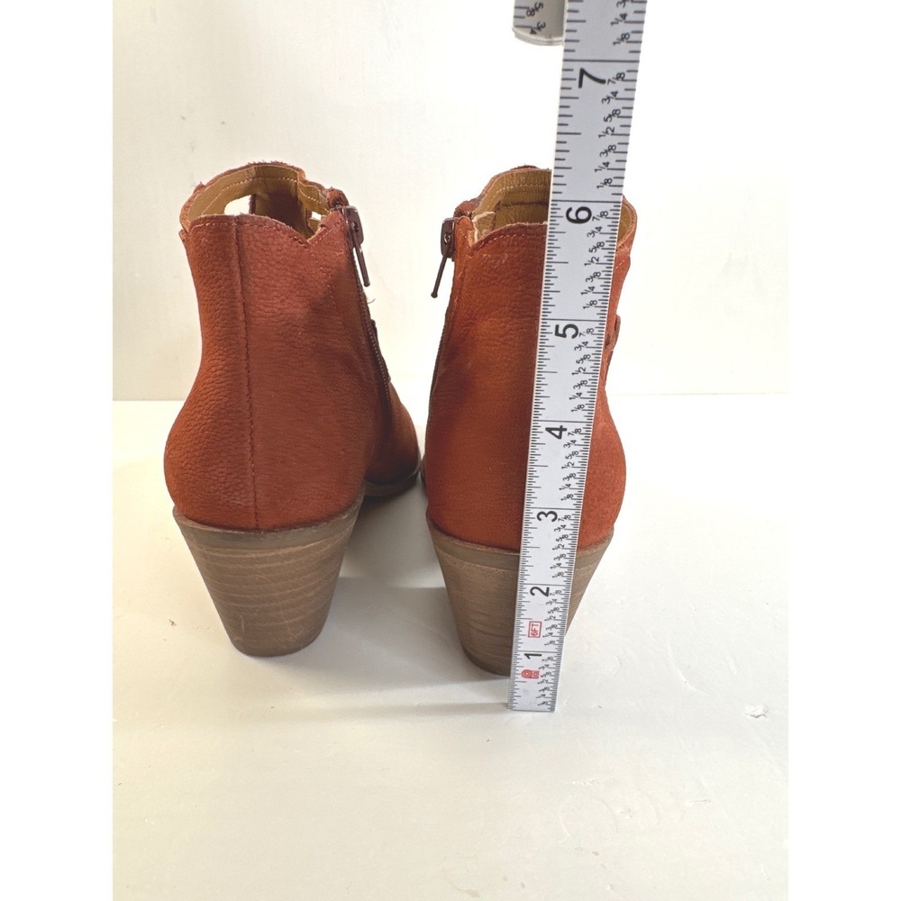 LUCKY BRAND Women's Maroon Suede Ankle Boots Cutout Side Zip Block Heel 8M 38.5 - Picture 9 of 10